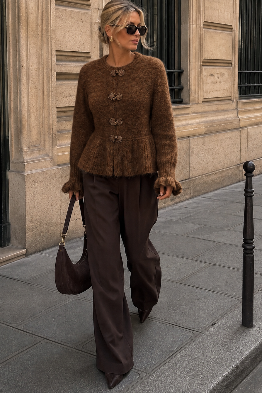 Kylan Chocolate Knit Peplum Top