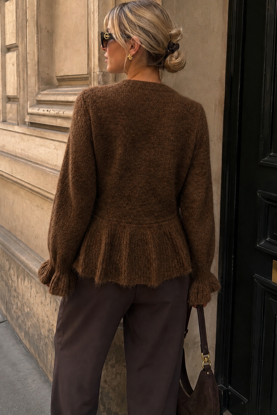 Kylan Chocolate Knit Peplum Top