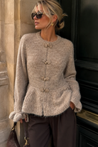 Kylan Taupe Knit Peplum Top