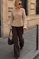 Kylan Taupe Knit Peplum Top