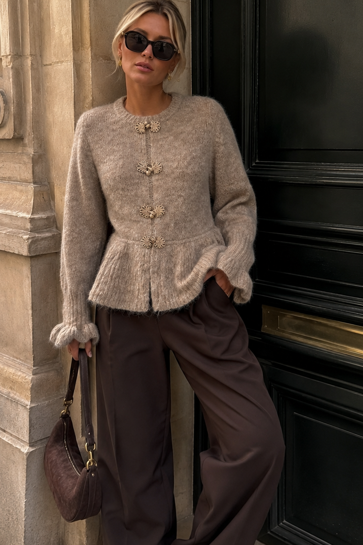 Kylan Taupe Knit Peplum Top