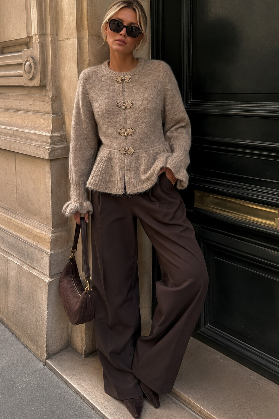 Kylan Taupe Knit Peplum Top