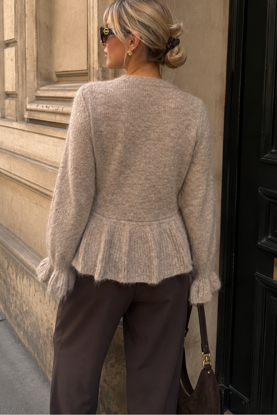Kylan Taupe Knit Peplum Top
