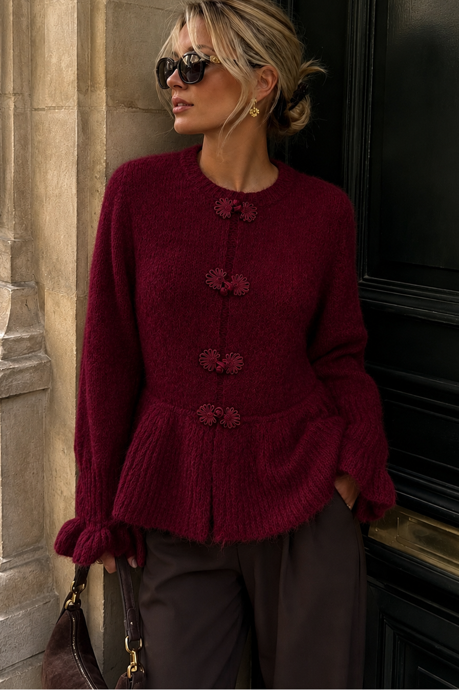 Kylan Wine Knit Peplum Top