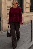 Kylan Wine Knit Peplum Top