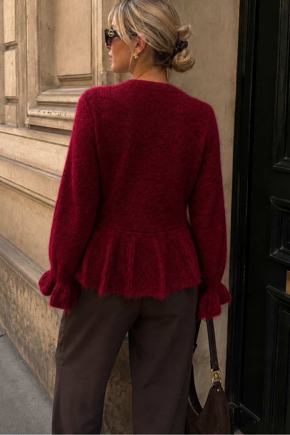 Kylan Wine Knit Peplum Top