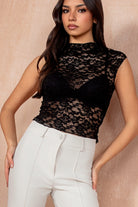 Kyra Black High Neck Lace T-Shirt
