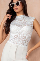 Kyra White High Neck Lace T-Shirt
