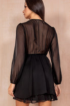 Lakelyn Black Chiffon Frill Dress