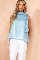 Lana Blue Shimmer Bow Detail Blouse