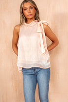 Lana Peach Shimmer Bow Detail Blouse