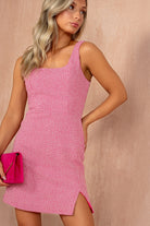 Lana Pink Tweed Shift Mini Dress
