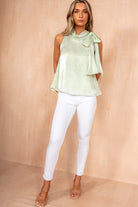 Lana Sage Shimmer Bow Detail Blouse