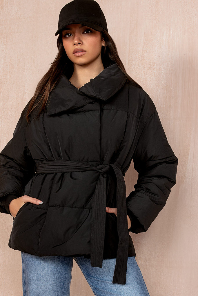 Larisa Black Belted Puffer Jacket