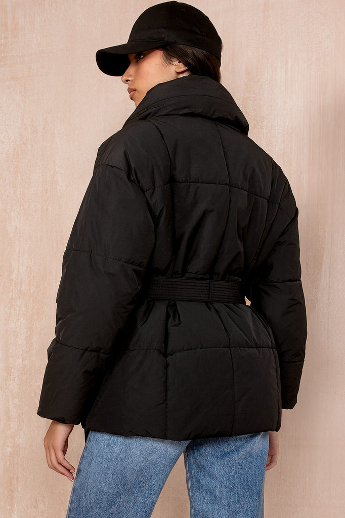 Larisa Black Belted Puffer Jacket