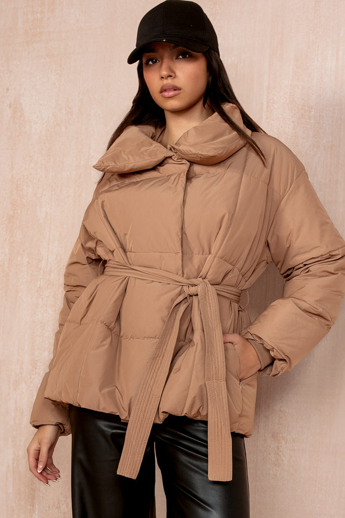 Larisa Camel Belted Puffer Jacket