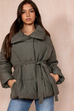 Larisa Khaki Belted Puffer Jacket