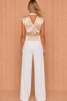 Laura Champagne Satin Shoulder Padded Top