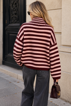 Laurel Burgundy and Pink Knit Striped Cardigan