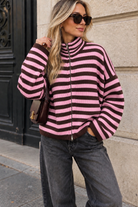 Laurel Pink and Chocolate Knit Striped Cardigan
