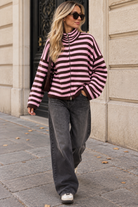 Laurel Pink and Chocolate Knit Striped Cardigan