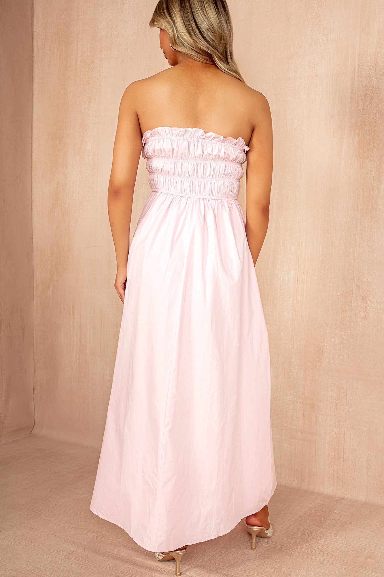 Lauren Pink Cotton Bandeau Midi Dress