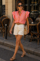 Laurie Orange and Pink Striped Frill Blouse