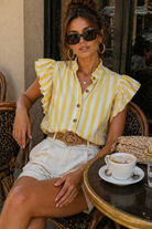 Laurie Soft Yellow Striped Frill Blouse