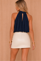 Lauryn Navy Diamante Puffball Top