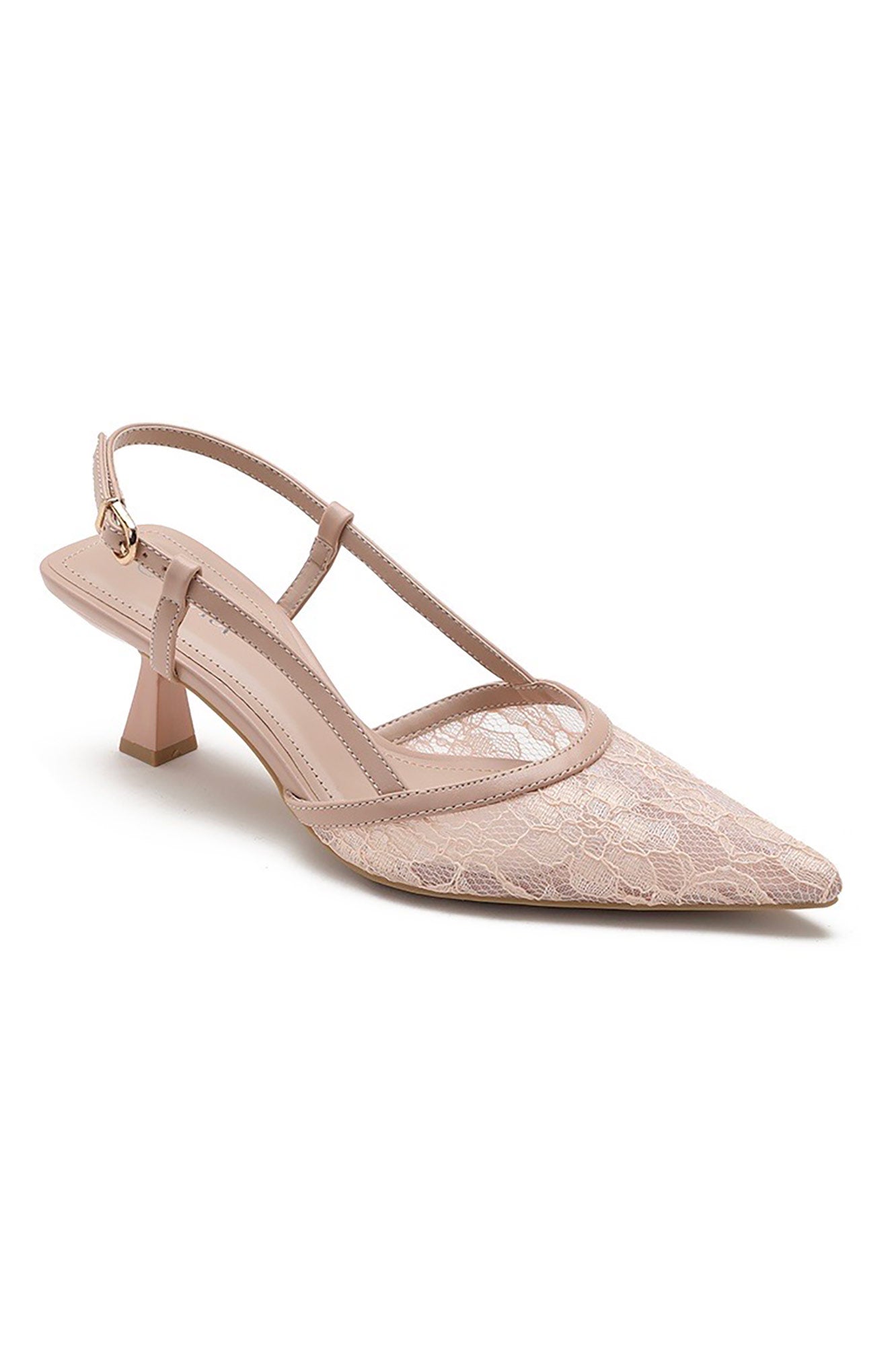 Layla Nude Lace Embroidered Kitten Heels
