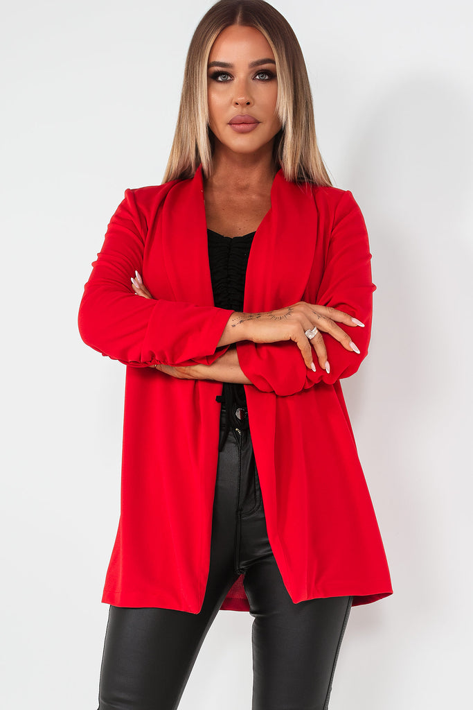 Red ruched deals sleeve blazer