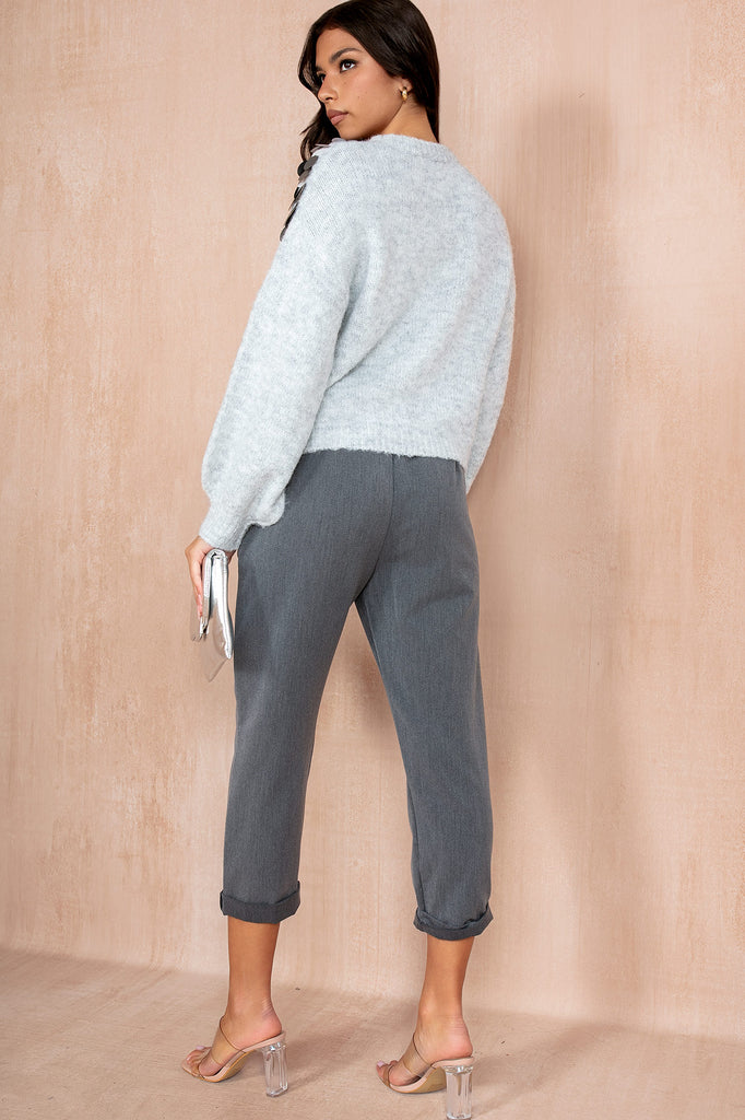 Leena Grey Belted Tapered Trousers