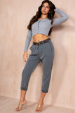 Leena Grey Belted Tapered Trousers