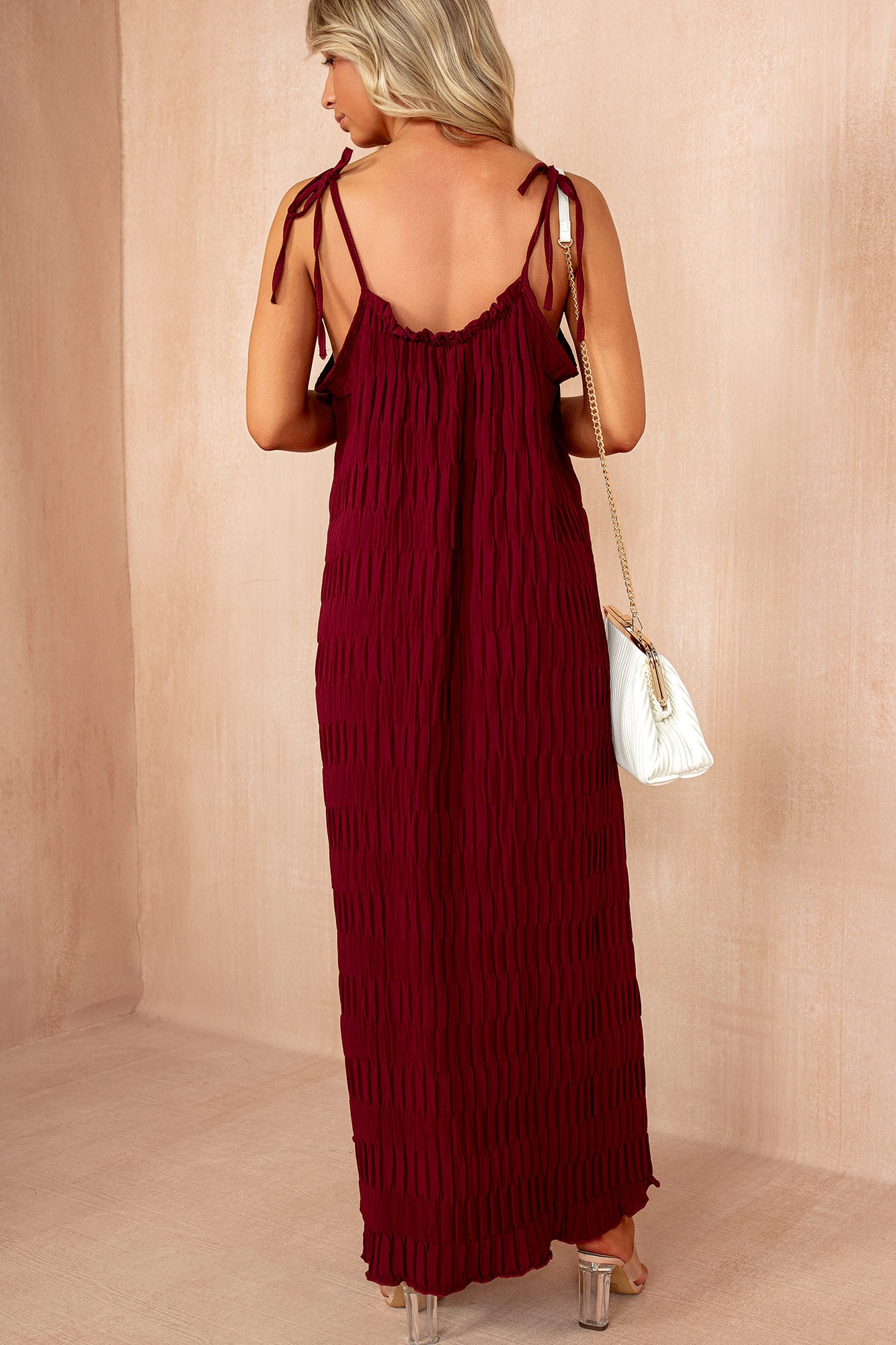 Leighton Burgundy Crinkle Maxi Dress