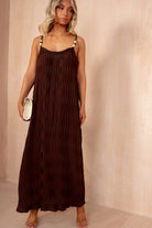 Leighton Chocolate Crinkle Tie Shoulder Maxi Dress