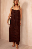 Leighton Chocolate Crinkle Tie Shoulder Maxi Dress