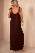 Leighton Chocolate Crinkle Tie Shoulder Maxi Dress