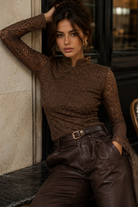Leighton Chocolate Lace High Neck Top
