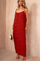 Leighton Rust Crinkle Tie Shoulder Maxi Dress