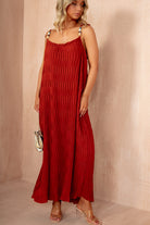 Leighton Rust Crinkle Tie Shoulder Maxi Dress