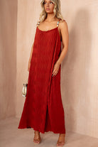 Leighton Rust Crinkle Tie Shoulder Maxi Dress