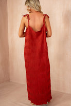 Leighton Rust Crinkle Tie Shoulder Maxi Dress