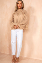 Leighton Toffee Chiffon Frill Top