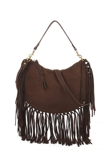 Leo Chocolate Suedette Tassel Bag