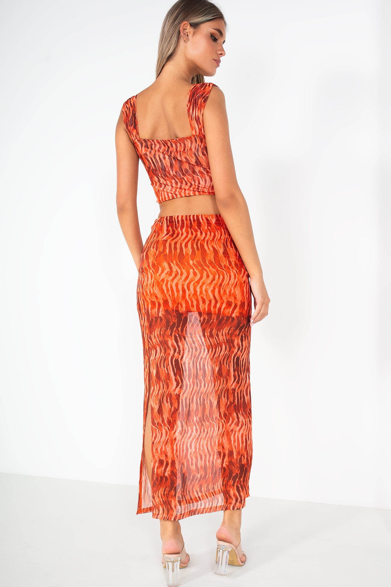 Leondra Orange Print Maxi Skirt