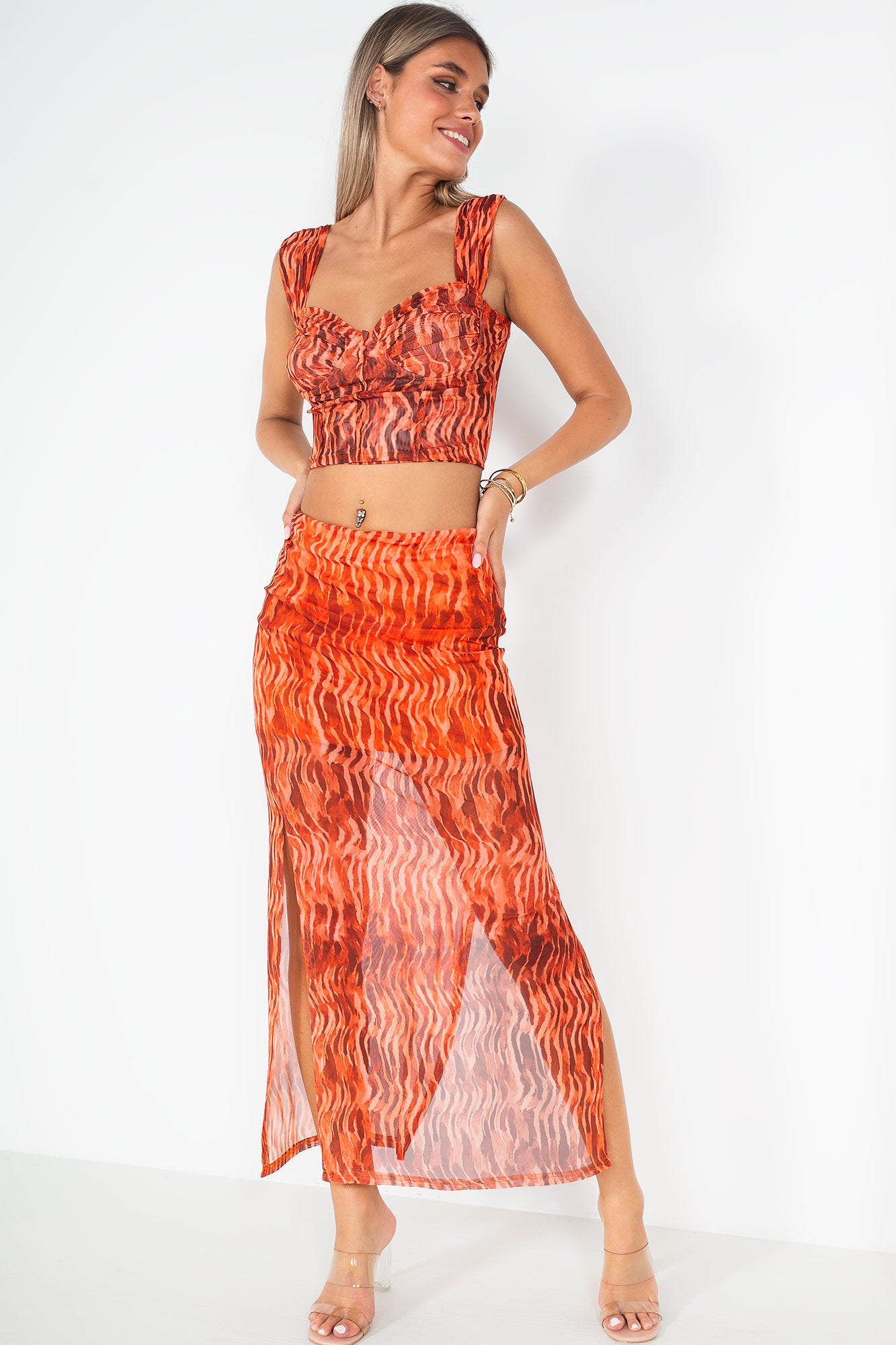 Leondra Orange Print Maxi Skirt