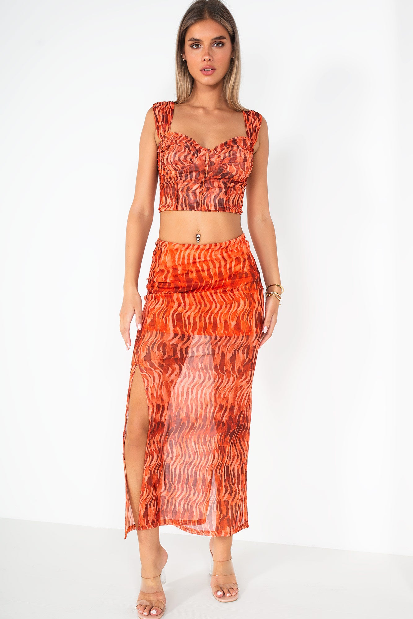 Leondra Orange Print Maxi Skirt