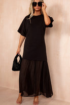 Lesley Black Knit Contrast 2 in 1 Maxi Dress