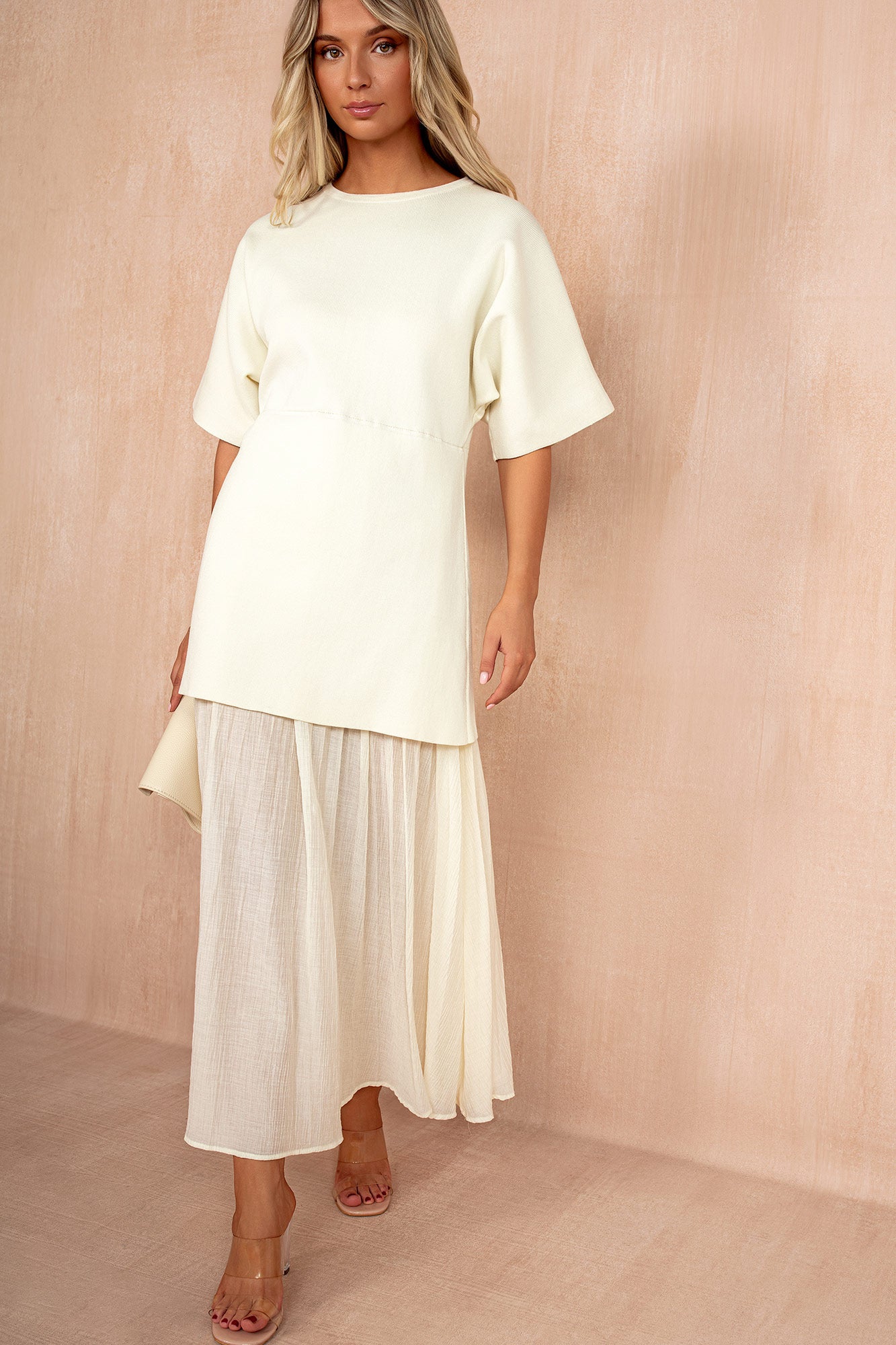 Lesley Cream Knit Contrast 2 in 1 Maxi Dress