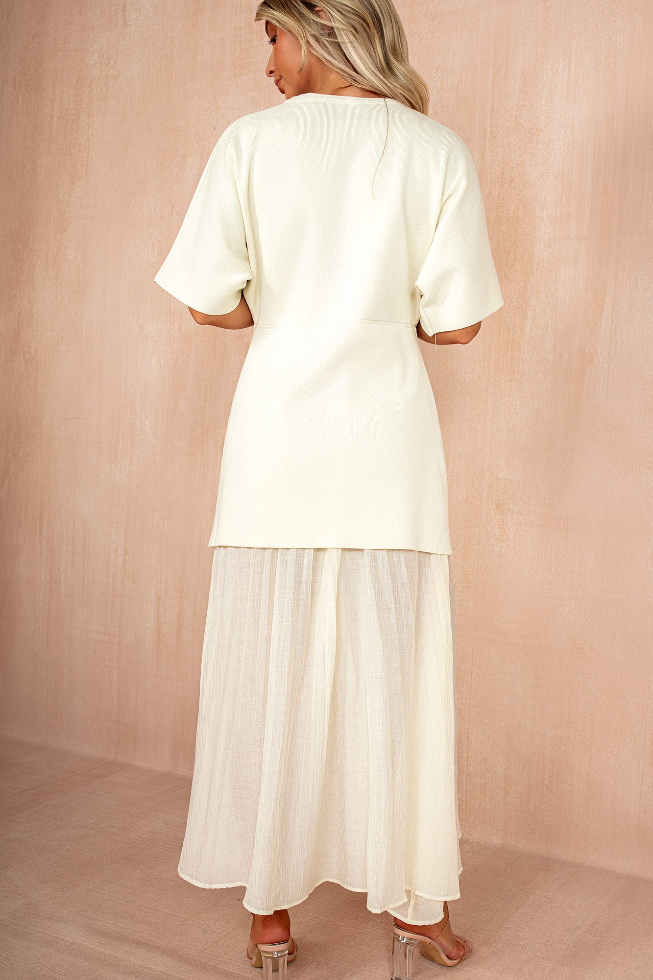 Lesley Cream Knit Contrast 2 in 1 Maxi Dress